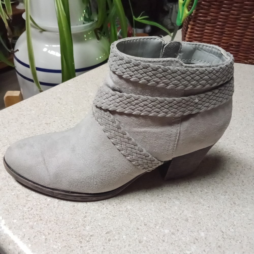 Journey Collection Woman's Beige Swede  Ankle Boots. Stylish Dress Braid Design